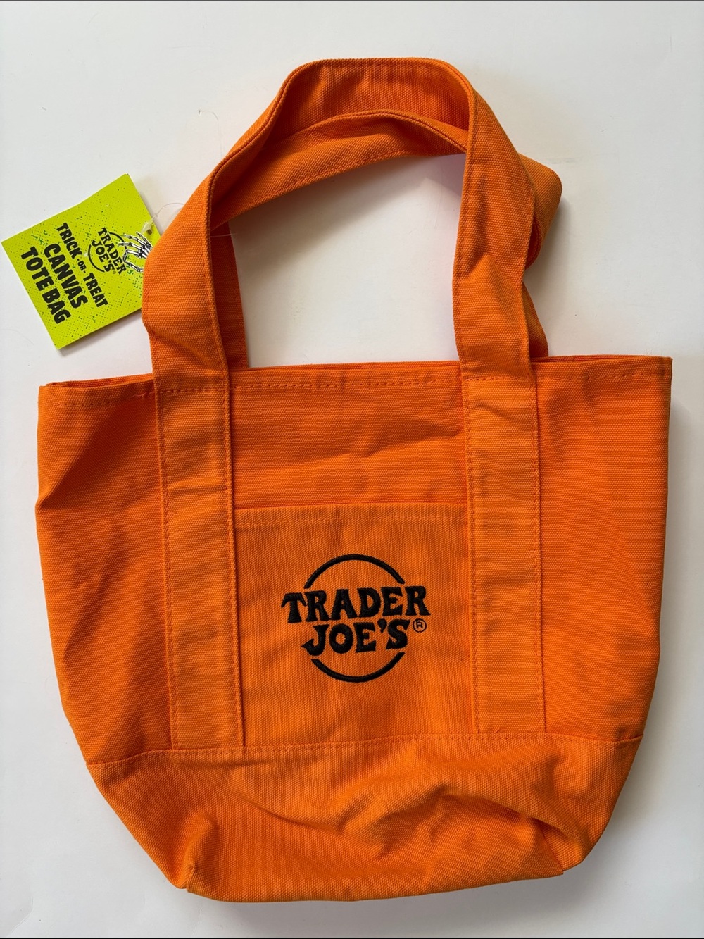 Trader Joe’s Trick or Treat Canvas Tote Bag Halloween Orange Black Embroidered